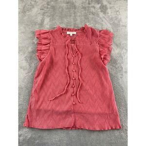 Lapis‎ & Lillies Coral Pink Plisse Ruffle Flutter Sleeve Smocked Blouse Top M
